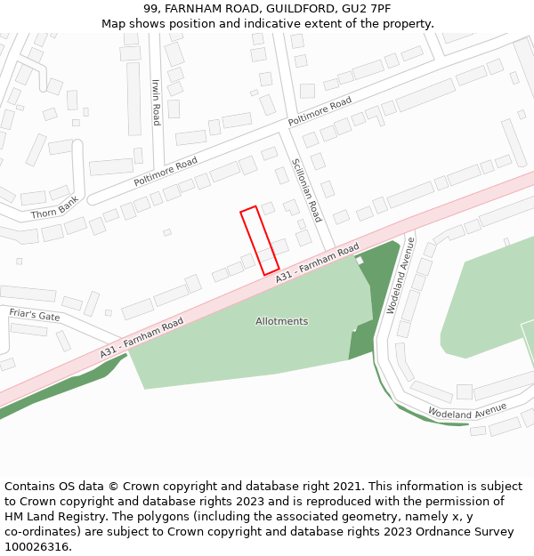 99, FARNHAM ROAD, GUILDFORD, GU2 7PF: Location map and indicative extent of plot