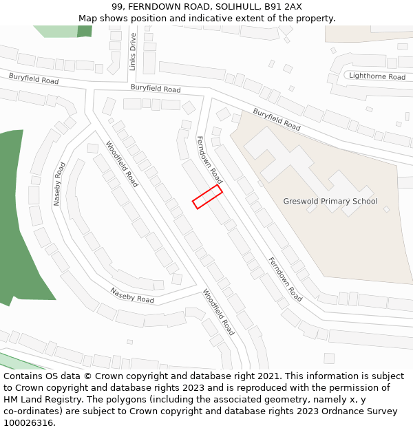 99, FERNDOWN ROAD, SOLIHULL, B91 2AX: Location map and indicative extent of plot
