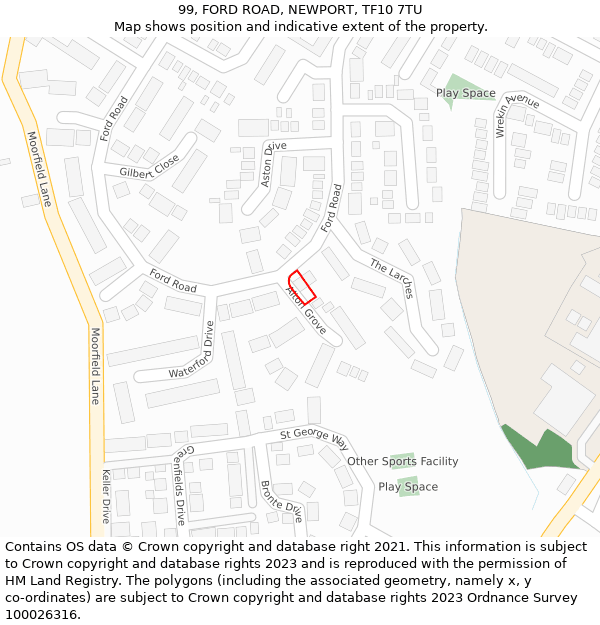 99, FORD ROAD, NEWPORT, TF10 7TU: Location map and indicative extent of plot