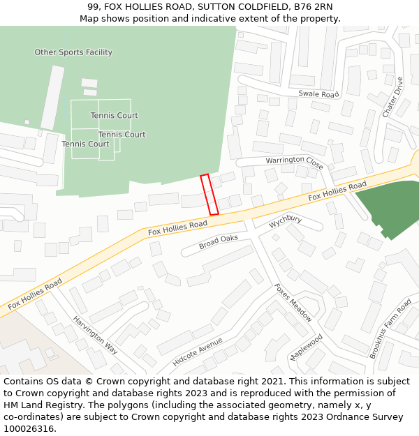 99, FOX HOLLIES ROAD, SUTTON COLDFIELD, B76 2RN: Location map and indicative extent of plot