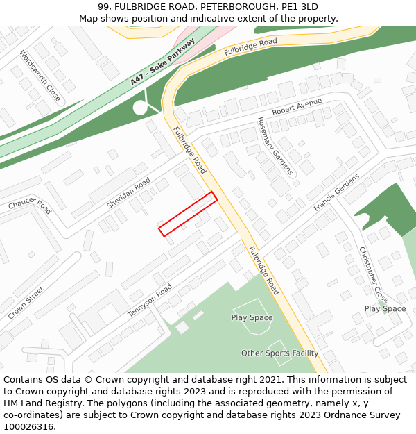 99, FULBRIDGE ROAD, PETERBOROUGH, PE1 3LD: Location map and indicative extent of plot