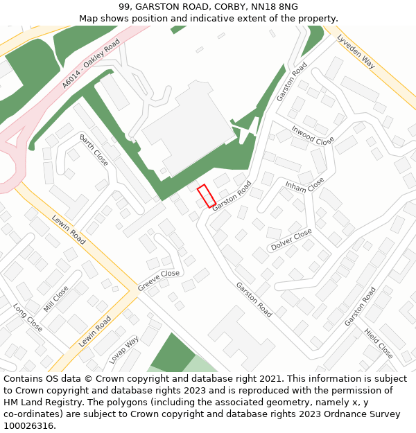 99, GARSTON ROAD, CORBY, NN18 8NG: Location map and indicative extent of plot