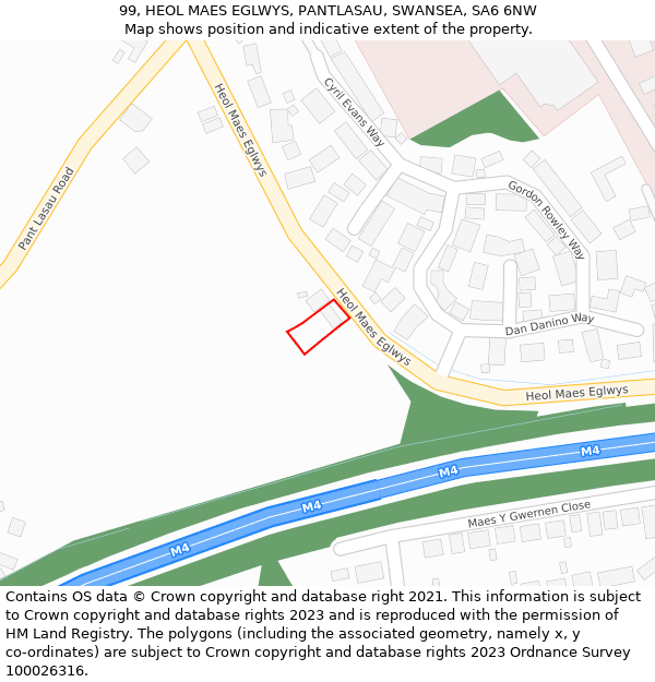 99, HEOL MAES EGLWYS, PANTLASAU, SWANSEA, SA6 6NW: Location map and indicative extent of plot