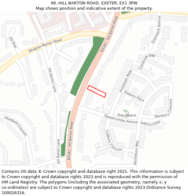 99, HILL BARTON ROAD, EXETER, EX1 3PW: Location map and indicative extent of plot