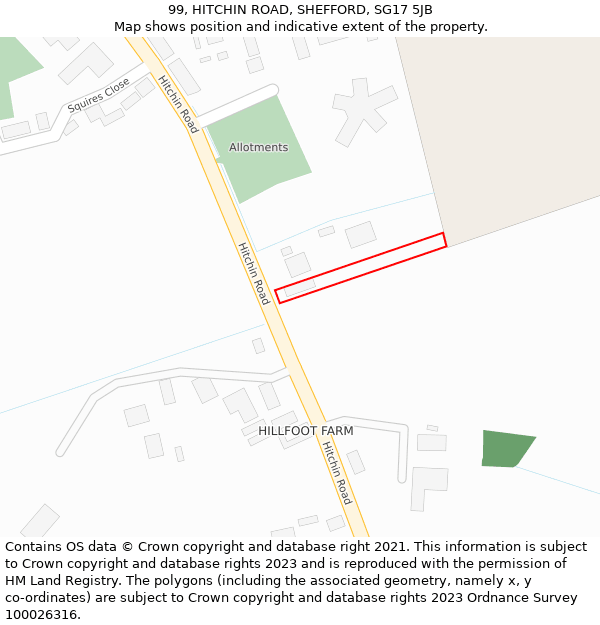 99, HITCHIN ROAD, SHEFFORD, SG17 5JB: Location map and indicative extent of plot