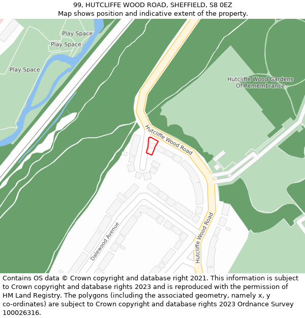99, HUTCLIFFE WOOD ROAD, SHEFFIELD, S8 0EZ: Location map and indicative extent of plot