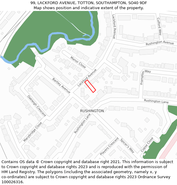 99, LACKFORD AVENUE, TOTTON, SOUTHAMPTON, SO40 9DF: Location map and indicative extent of plot