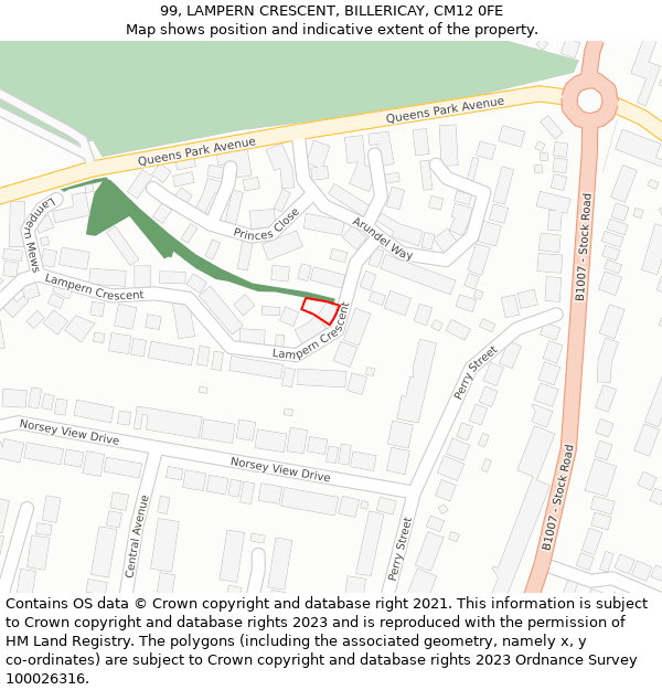99, LAMPERN CRESCENT, BILLERICAY, CM12 0FE: Location map and indicative extent of plot