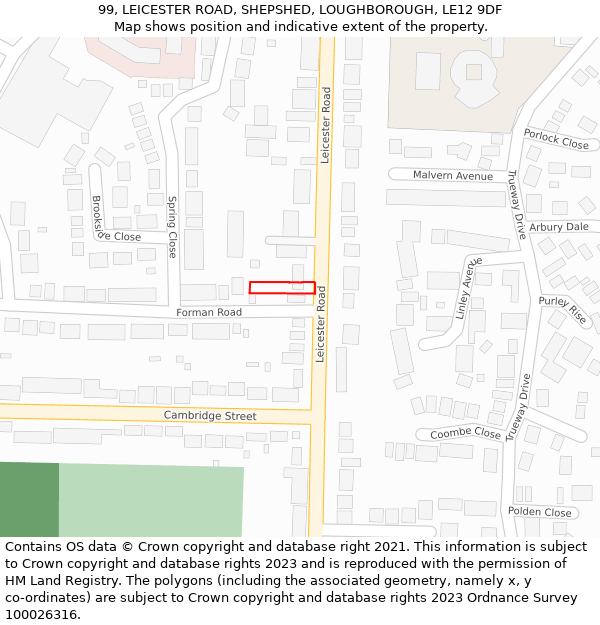 99, LEICESTER ROAD, SHEPSHED, LOUGHBOROUGH, LE12 9DF: Location map and indicative extent of plot