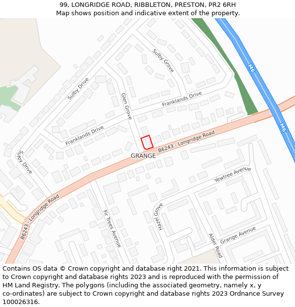 99, LONGRIDGE ROAD, RIBBLETON, PRESTON, PR2 6RH: Location map and indicative extent of plot