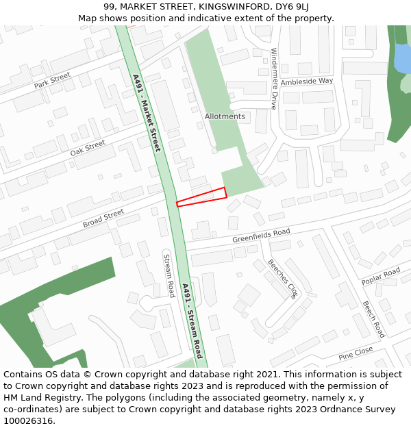 99, MARKET STREET, KINGSWINFORD, DY6 9LJ: Location map and indicative extent of plot