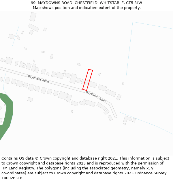 99, MAYDOWNS ROAD, CHESTFIELD, WHITSTABLE, CT5 3LW: Location map and indicative extent of plot