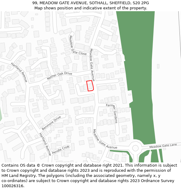 99, MEADOW GATE AVENUE, SOTHALL, SHEFFIELD, S20 2PG: Location map and indicative extent of plot