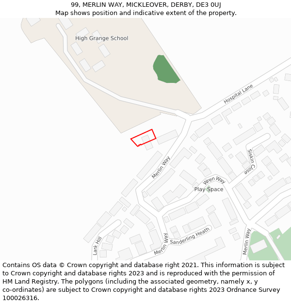 99, MERLIN WAY, MICKLEOVER, DERBY, DE3 0UJ: Location map and indicative extent of plot