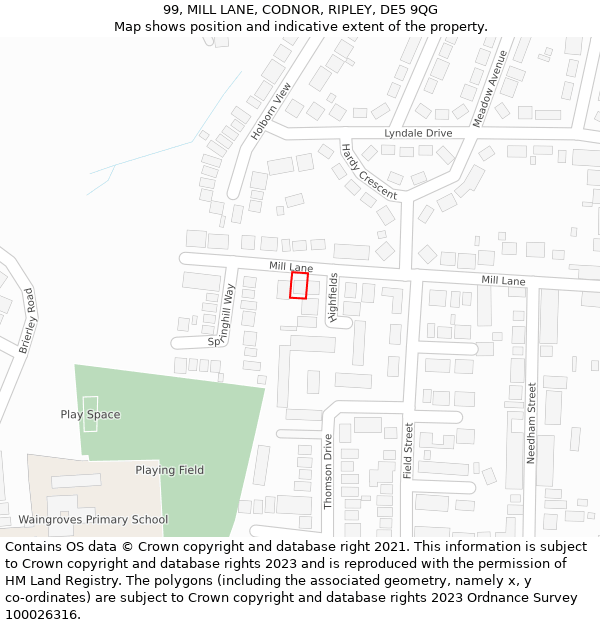 99, MILL LANE, CODNOR, RIPLEY, DE5 9QG: Location map and indicative extent of plot