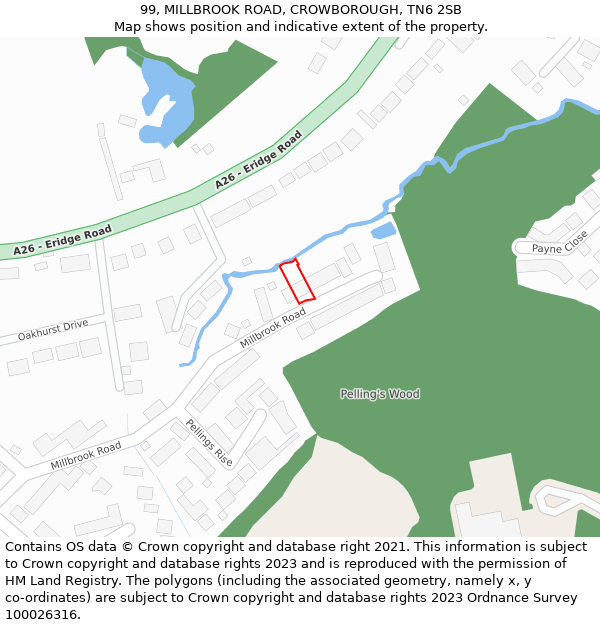 99, MILLBROOK ROAD, CROWBOROUGH, TN6 2SB: Location map and indicative extent of plot