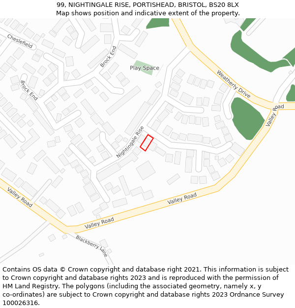 99, NIGHTINGALE RISE, PORTISHEAD, BRISTOL, BS20 8LX: Location map and indicative extent of plot