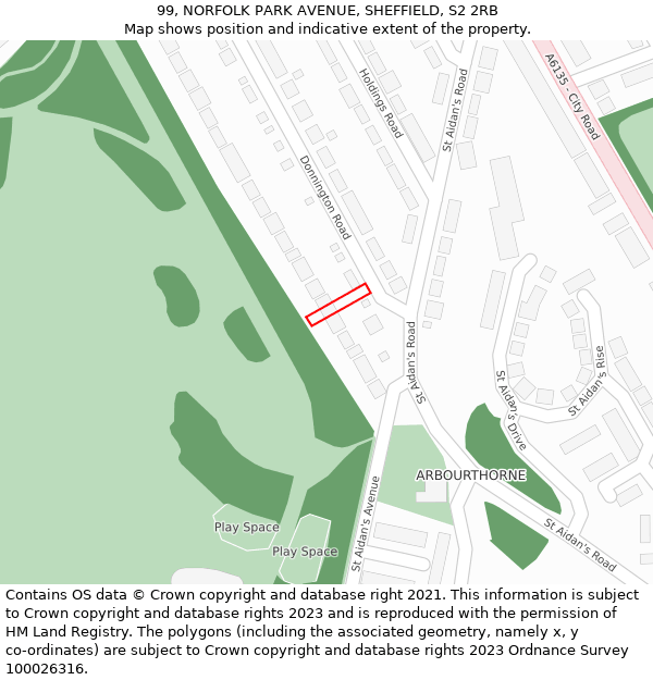 99, NORFOLK PARK AVENUE, SHEFFIELD, S2 2RB: Location map and indicative extent of plot