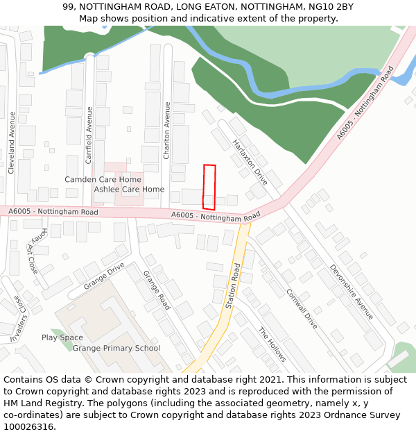 99, NOTTINGHAM ROAD, LONG EATON, NOTTINGHAM, NG10 2BY: Location map and indicative extent of plot