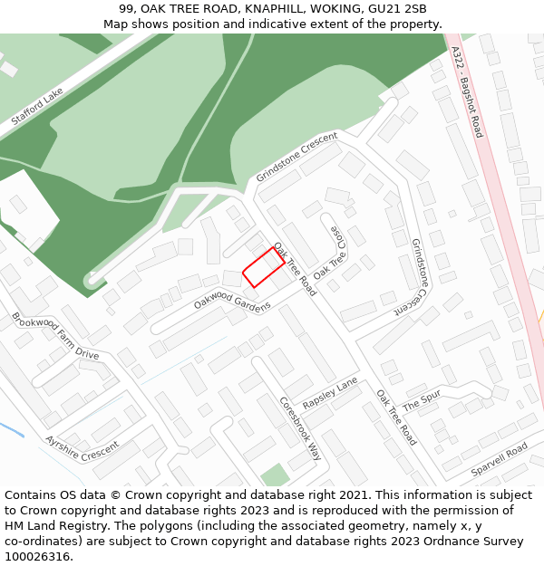99, OAK TREE ROAD, KNAPHILL, WOKING, GU21 2SB: Location map and indicative extent of plot