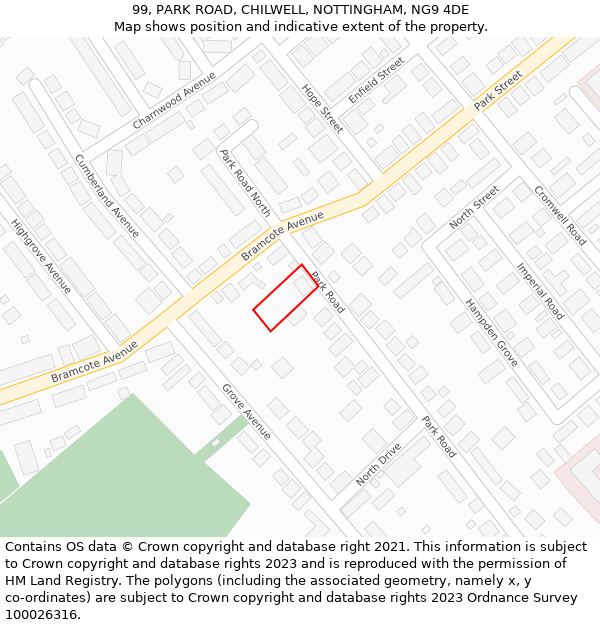99, PARK ROAD, CHILWELL, NOTTINGHAM, NG9 4DE: Location map and indicative extent of plot