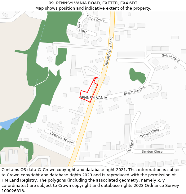 99, PENNSYLVANIA ROAD, EXETER, EX4 6DT: Location map and indicative extent of plot