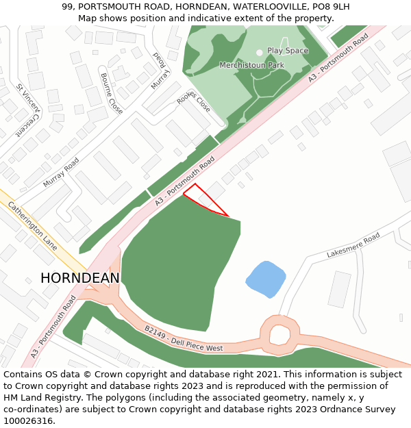 99, PORTSMOUTH ROAD, HORNDEAN, WATERLOOVILLE, PO8 9LH: Location map and indicative extent of plot