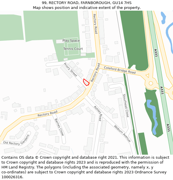 99, RECTORY ROAD, FARNBOROUGH, GU14 7HS: Location map and indicative extent of plot