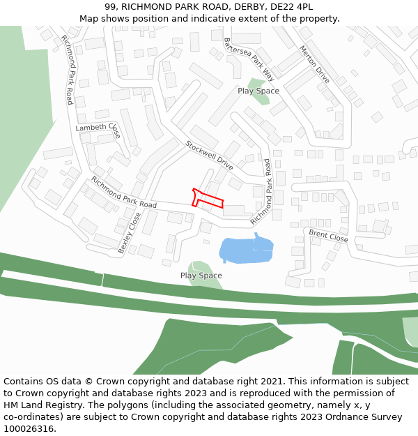 99, RICHMOND PARK ROAD, DERBY, DE22 4PL: Location map and indicative extent of plot