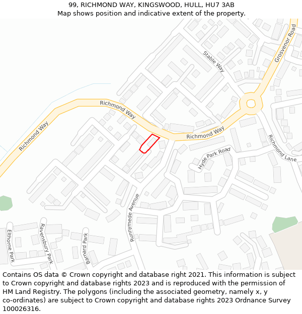 99, RICHMOND WAY, KINGSWOOD, HULL, HU7 3AB: Location map and indicative extent of plot