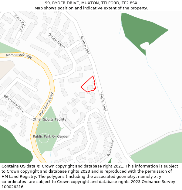 99, RYDER DRIVE, MUXTON, TELFORD, TF2 8SX: Location map and indicative extent of plot