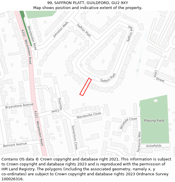 99, SAFFRON PLATT, GUILDFORD, GU2 9XY: Location map and indicative extent of plot