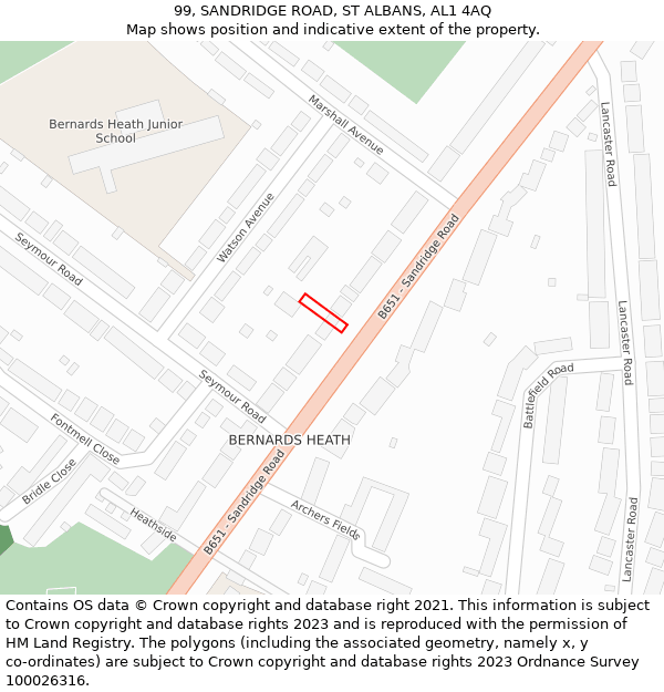 99, SANDRIDGE ROAD, ST ALBANS, AL1 4AQ: Location map and indicative extent of plot