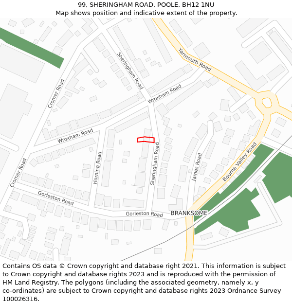 99, SHERINGHAM ROAD, POOLE, BH12 1NU: Location map and indicative extent of plot