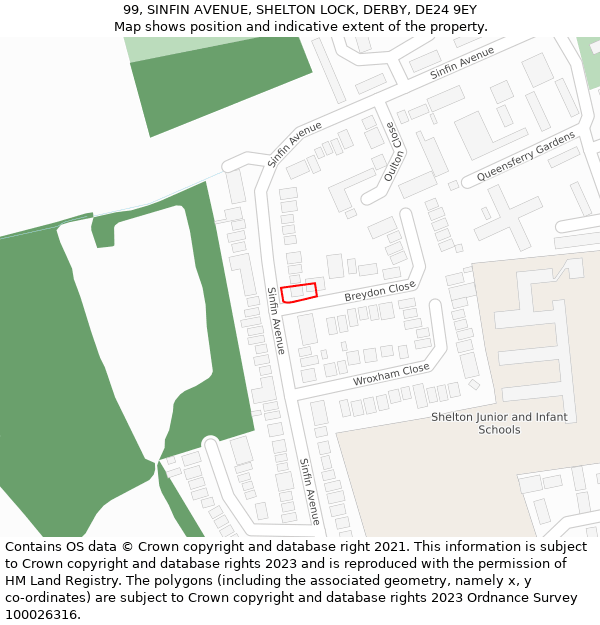 99, SINFIN AVENUE, SHELTON LOCK, DERBY, DE24 9EY: Location map and indicative extent of plot