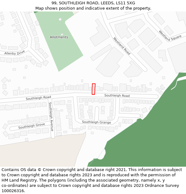 99, SOUTHLEIGH ROAD, LEEDS, LS11 5XG: Location map and indicative extent of plot