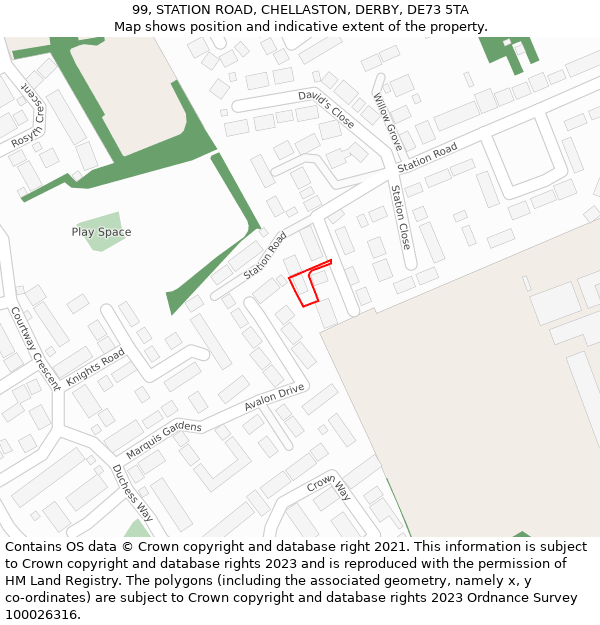 99, STATION ROAD, CHELLASTON, DERBY, DE73 5TA: Location map and indicative extent of plot