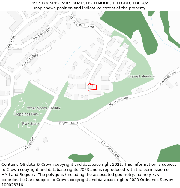 99, STOCKING PARK ROAD, LIGHTMOOR, TELFORD, TF4 3QZ: Location map and indicative extent of plot