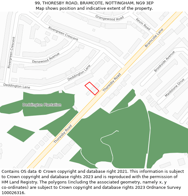 99, THORESBY ROAD, BRAMCOTE, NOTTINGHAM, NG9 3EP: Location map and indicative extent of plot