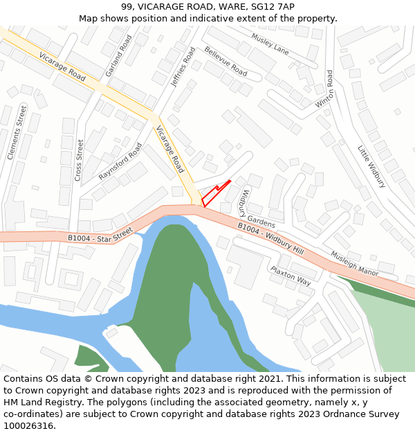 99, VICARAGE ROAD, WARE, SG12 7AP: Location map and indicative extent of plot