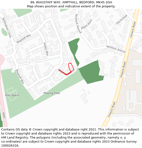 99, WAGSTAFF WAY, AMPTHILL, BEDFORD, MK45 2GH: Location map and indicative extent of plot