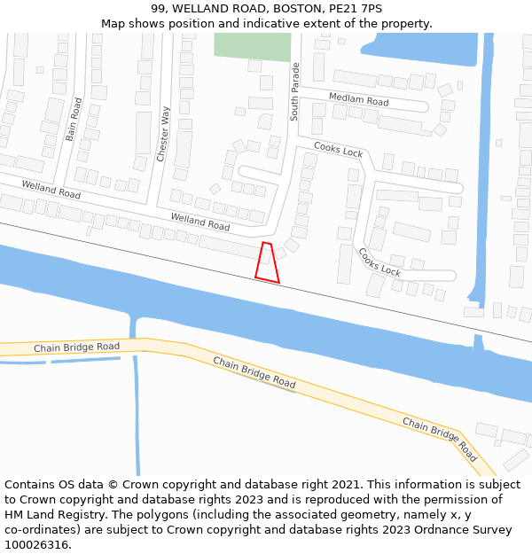 99, WELLAND ROAD, BOSTON, PE21 7PS: Location map and indicative extent of plot