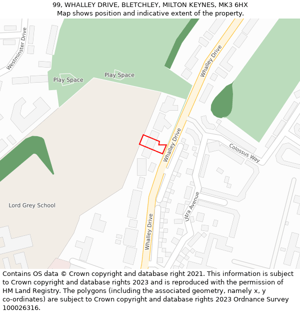 99, WHALLEY DRIVE, BLETCHLEY, MILTON KEYNES, MK3 6HX: Location map and indicative extent of plot