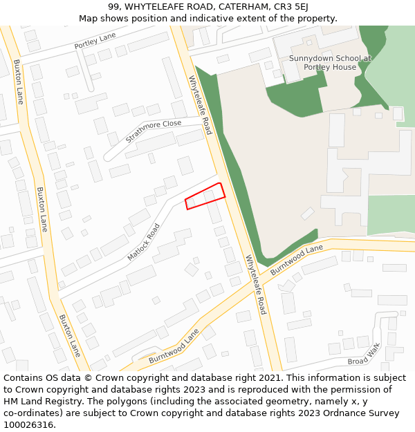 99, WHYTELEAFE ROAD, CATERHAM, CR3 5EJ: Location map and indicative extent of plot