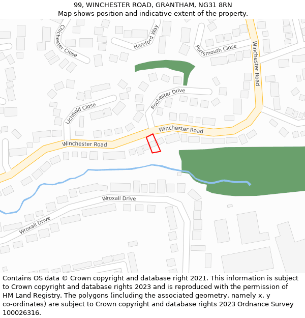 99, WINCHESTER ROAD, GRANTHAM, NG31 8RN: Location map and indicative extent of plot