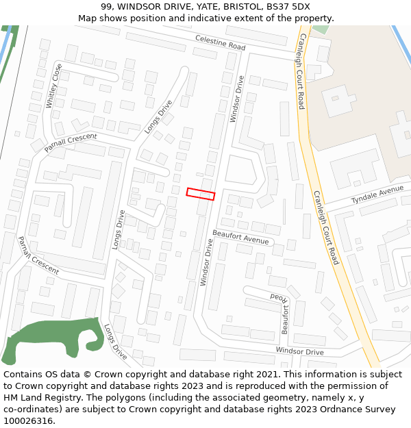 99, WINDSOR DRIVE, YATE, BRISTOL, BS37 5DX: Location map and indicative extent of plot