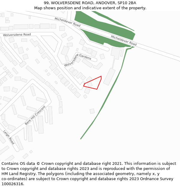 99, WOLVERSDENE ROAD, ANDOVER, SP10 2BA: Location map and indicative extent of plot