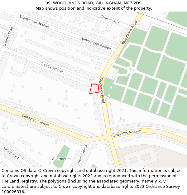 99, WOODLANDS ROAD, GILLINGHAM, ME7 2DS: Location map and indicative extent of plot