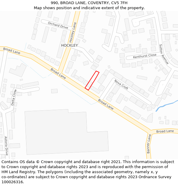 990, BROAD LANE, COVENTRY, CV5 7FH: Location map and indicative extent of plot