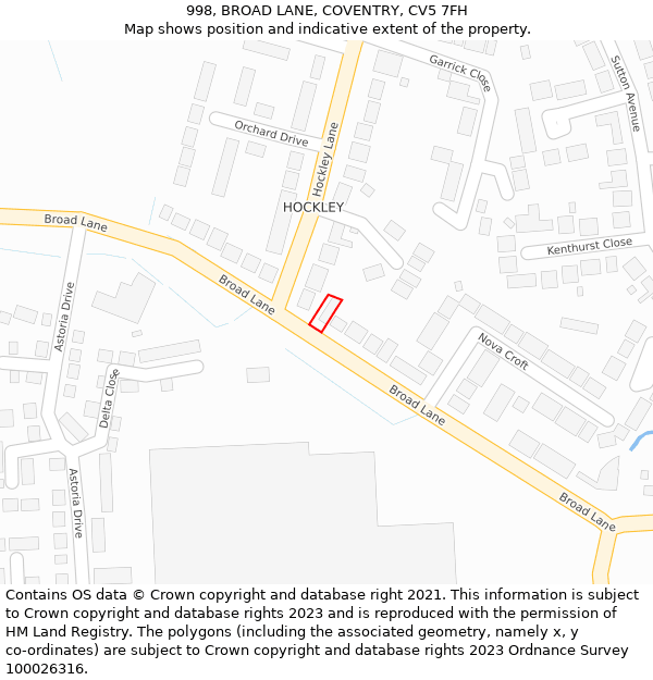 998, BROAD LANE, COVENTRY, CV5 7FH: Location map and indicative extent of plot